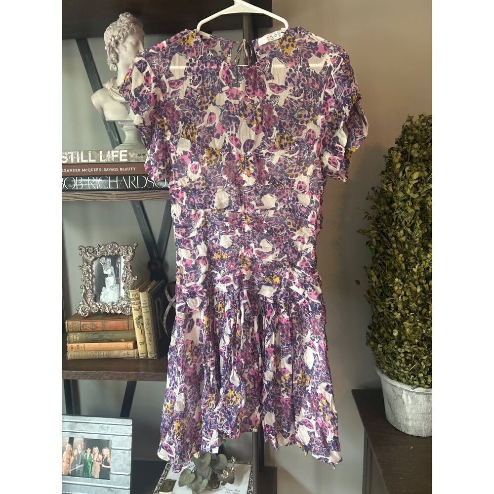 Iro Janek Patterned Chiffon Mini Dress Purple Womens Size FR 36 US 4 - Picture 5 of 11